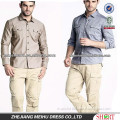 fashion 100% cotton khaki oxford spinning long sleeve casual shirts for men with spread collar and two pockets